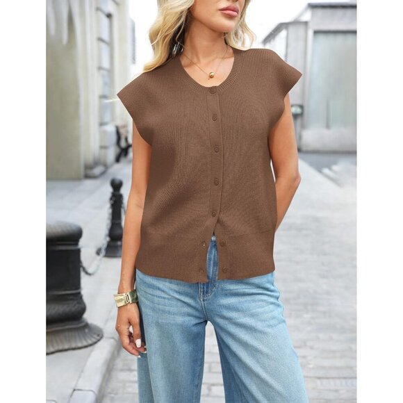 Women Sweater Vest Knitted Tank Top Large Sleeveless Business Casual - Picture 2 of 5